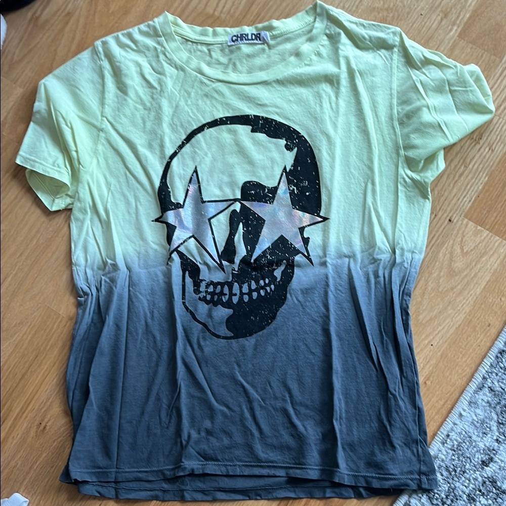 CHRLDR Yellow and Gray Skull Tee